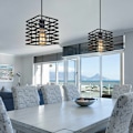 Miniatyrbilde 3 av 5: Industriell anheng lysekrone bur jern taklampe E27 for soverom spisestue bar svart - firkant - svart