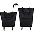 Miniatyrbillede 2 af 2: Vogn Foldbar Indkøbspose Sammenklappelig To-lags Lynlås Foldbar Indkøbspose (Sort)