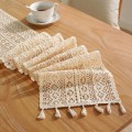 Miniatyrbilde 1 av 5: Spisebord hekle blomst hul tebord deksel bordmatte beige dusk serviet bordflagg 24*180CM