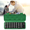 Miniatyrbilde 2 av 5: Tredelt 1/2 tommes sekskantede kraftpiper, 10 deler, dype piper, metriske størrelser fra 10 til 22 mm og 3/8 tommes adapter, CR-V materiale med rekkevidde