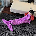 Miniatyrbilde 5 av 5: Sjøjungfruhaleteppe, 140 x 70 cm, mørk rosa, varmt sofa-sengteppe til alle årstider, quiltet stueteppe, sovepose for barn, fiskeskjell
