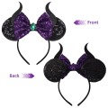 Miniatyrbilde 5 av 5: Charms Minnie Ears Bow Hodebånd, Maleficent Ears, Halloween Mickey Ears Hodebånd Glitter Fest Prinsesse Dekorasjon Maleficent Kostyme Cosplay (Malef