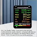 Pikkukuva 3 / 5: 6 in 1 pm2.5 pm10 HCHO TVOC CO CO CO2 Monitoori monitoiminen ilmanlaadun CO CO DIOKSIDI FORMALDEHYDI LCD LAP LOW LOCAL WORK HOTE HOTE Offi