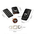Miniatyrbillede 4 af 5: Læder Cigar Etui Rejse Humidor til 3 Cigarer med Cigarsaks。