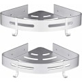 Miniatyrbillede 1 af 4: Hjørnebruseshylde uden boring, badeværelsesopbevaring, brusesupport, rustfrit aluminiumsæt med 2 sølvkroge