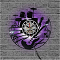 Miniatyrbild 5 av 5: Musikgitarr Vinyl Record Väggklocka Modern Design Kreativ Väggkonst Vardagsrum Sovrum Dekoration Klocka med 12 Tums LED