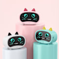Miniatyrbild 3 av 5: Vit tecknad katt väckarklocka dubbel väckarklocka, Bluetooth-högtalare, handsfree-samtal