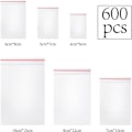 Miniatyrbillede 4 af 5: Pakke med 600 klare plastik ziplock-poser, genlukkelige plastikposer, 80 μm tykkelse - 100×6 poser (6 størrelser)