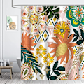 Miniatyrbillede 2 af 5: Bohemia bruseforhæng Blomster Blade 180 x 180 cm Badeforhæng Polyesterstof Mugbestandigt Vandtæt Vaskbart Badeværelseforhæng med 12 Kroge til