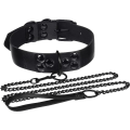 Miniatyrbillede 1 af 5: Sort PU læder punk choker+træktov, sexet gotisk choker bælte med læder, justerbar sort krave, med trækkæde