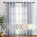 Miniatyrbilde 1 av 5: Linteksturerte, halvtransparente gardiner - 213 cm lengde (sett med 2) - 132 cm brede maljepaneler i sjødis, lysfiltrerende for soverom/gjesterom