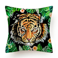 Miniatyrbilde 2 av 5: Putetrekk Jungel Tropiske Blad Sett med 4 Dekorative Putetrekk Ville Dyr Tiger E Leopard Grønne Blader 45x45 cm Dekorasjon Putevar