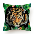 Miniatyrbillede 2 af 5: Pudebetræk Jungle Tropisk Blad Sæt med 4 Dekorative Pudebetræk Vilde Dyr Tiger E Leopard Grønne Blade 45x45 cm Dekoration Pudebetræk
