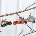 Miniatyrbillede 4 af 5: 3 stk. Julepynt Træ ternet bil ældre juletræspynt Farvede juletræspynt i træ