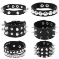 Pikkukuva 1 / 5: 6-osainen nahkainen niitattu punk-rannekoru miehille, naisille, 80-luvun niitattu rannekoru, goottilainen punk rock -rannekoru, niitattu niitattu rannekoru, unisex-metalli, H:lle
