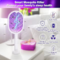 Miniatyrbild 3 av 5: 2 st elektrisk flugsmällare insektsdödare racket 2 i 1 USB uppladdningsbar myggracket 3000v hög effekt myggdödare för inomhus utomhus hem säng