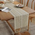 Miniatyrbilde 2 av 5: Rustikk linpute med pompom håndlaget, fast stil, 160 cm lang, for festlig og spisestue dekorasjon, 160x33cm
