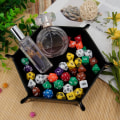 Miniatyrbillede 4 af 4: 2-delt terningbakke (sort og brun) Foldbar skinne i læder og fløjl til DND RPG-brætspil