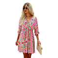 Miniatyrbillede 1 af 4: Kvinders Boho Tribal Print Kortærmet Maxi Kjole, V-hals Binde Sommerkjole