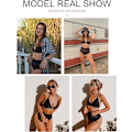 Miniatyrbild 3 av 4: Hög midja två delar bikini set halter remmar tofs S