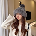 Miniatyrbillede 2 af 3: Kvinder Vinter Beanie Fluffy Strikket Kvinder Beanie Faux Fur Hæklet Skull Hat Varme Spand Udendørs Ørevarmere
