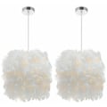 Miniatyrbilde 1 av 4: Set med 2 hvite fjærhengelamper 22cm lysekronehengelampe E27 taklampe for soverom, stue, spisestue, restaurant, dekor