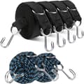 Set med 6 elastiska bungee-snören med krokar, 4 extra långa elastiska remmar på 2 m och 2 blå elastiska snören på 1 m, 200 x 3 cm, 100 x 3 cm