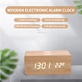 Miniatyrbild 3 av 5: Digital träväckarklocka med elektronisk LED-tidsvisning för sovrum, trådlös laddning 10 W, 3 larminställningar, datum- och temperaturvisning, gul