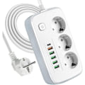 Pikkukuva 1 / 5: Pistorasia USB:llä, 3-osainen pistorasia 5 USB-jakopistorasialla ja 1 USB C -työpöytäkytkimellä, 2 metrin jatkojohto, pistorasia-adapteri, po