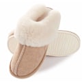 Miniatyrbillede 2 af 5: Kvinders hjemmesko med memory foam, bløde og varme hjemmesko med slip-on, skridsikre, komfortable plys til indendørs og udendørs brug (khaki farve)