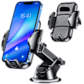 Miniatyrbild 1 av 3: Justerbar biltelefonhållare 360° rotation - 4 i 1 för instrumentbräda/vindruta/luftventil, en knapptryckning för alla 4,7 till 6,7 tums smartphones