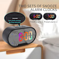 Miniatyrbild 4 av 5: LED Digital Väckarklocka, 5,5 tum Stor Display, Spegelyta, Elektriska Väckarklockor för Smink med Dimningsläge, Justerbar Alarmvolym, Dubbel USB