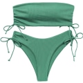 Miniatyrbilde 1 av 4: Kvinners 2-delt Bandeau badedrakter Tie Side Ribbed Bikinisett S
