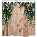 Miniatyrbillede 1 af 5: Blomstermotiv og blade - 180 x 180 cm - Dekorativt bruseforhæng i træ med 12 kroge -
