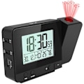 Miniatyrbild 1 av 5: Digital projektionsväckarklocka för sovrum, stor takprojektionsväckarklocka med USB-port, batteribackup, 180 ° projektor, LED-skärm, svart