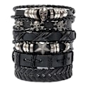 Miniatyrbilde 1 av 5: 6 stk. sorte flettede lærarmbånd til mænd, punk-kraniearmbånd, rockarmbånd til mænd, justerbart punk-smykke, til mænd og kvinder