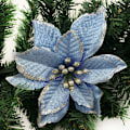 Miniatyrbillede 3 af 3: Kunstige juleblomster til bryllup, juleblomster med glitter til juletræspynt (10 stk.) (blå)