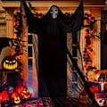 Pikkukuva 1 / 5: Halloween riippuva haamu koriste kummitustaloon riippuva Grim Reaper Skull Halloween koriste rekvisiitta pelottava rekvisiitta Halloween koriste (musta)
