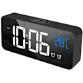 Miniatyrbild 1 av 5: LED digital väckarklocka för sovrum, elektronisk klocka med termometer, 2 alarm, snooze-funktion, 4 ljusstyrkenivåer, spegelklocka, USB-laddning för