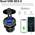 Miniatyrbillede 2 af 5: USB/QC3.0 dobbelt oplader til motorcykler og biler - vandtæt - 12 V/24 V/36 W - med LED digital voltmeter og kontakt (blå)