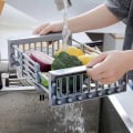 Miniatyrbilde 3 av 5: Avløpskurv, oppvaskstativ for vask, teleskopisk oppvaskstativ i rustfritt stål, brukes til å vaske opp i kjøkkenvasken, drenere frukt og grønnsaker (grå)