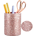 Miniatyrbillede 1 af 5: Rose Gold-Shiny Penneholder til kvinder og piger, Shiny Blyantspidser, Luksus Makeup Penselholder Kop PU Læder Opbevaringsboks Gave Kontor Klasseværelse Hjem (1 stk