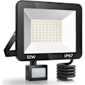 Miniatyrbillede 1 af 5: 50W Udendørs LED Projektør med Bevægelsessensor, IP67 Vandtæt LED Spot med Sensor, 5000LM 7000k Hvidt Koldt Lys Udendørs Lampe, Udendørs lampe til