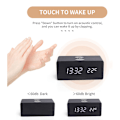 Miniatyrbild 5 av 5: Digital träväckarklocka med elektronisk LED-tidsvisning för sovrum, trådlös laddning 10 W, 3 larminställningar, datum- och temperaturvisning, gul