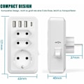 Miniatyrbillede 3 af 3: USB stikdåse, 7 i 1 multistikdåse med 3 USB og 1 Type-C port, 3-vejs universal stikdåseadapter med USB oplader (2 Euro og 1 Schuko stikdåser) fo