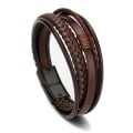 Miniatyrbilde 1 av 4: Mote skinn armbånd menn rustfritt stål flerlags flettet tau armbånd menn kvinner armbånd (brunt skinn svart spenne)