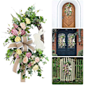 Miniatyrbild 1 av 5: Påskkrans för ytterdörr, kaninhusskylt i trä, påskkanin, påskhängande dörrskylt, dekoration, blomsterkrans för påsk, väggfönsterdekoration