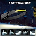 Miniatyrbillede 2 af 5: Genopladelig USB-vandtæt LED-hovedlampe, let hovedlampe med bevægelsessensor til løb, fiskeri, vandreture, cykling