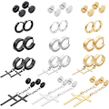 Miniatyrbillede 1 af 5: 15 par rustfri stål kors øreringe - Hypoallergenisk punk hoop & dangle sæt til mænd/kvinder - Unisex hængsel design