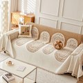 Miniatyrbillede 1 af 3: Vendbar sofabetræk i chenille, sofabetræk til hunde, beskyttelse af multifunktionel sofa, geometrisk linjemønster, skridsikker, med pompon (colo